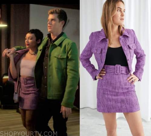 Elite: Season 4 Episode 4 Purple Tweed Jacket & Skirt | Shop Your TV