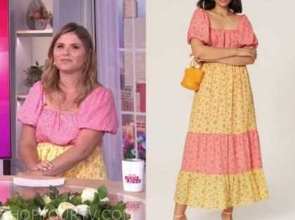 jenna bush hager, the today show, pink and yellow colorblock maxi dress