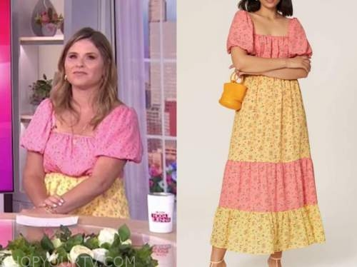 jenna bush hager, the today show, pink and yellow colorblock maxi dress