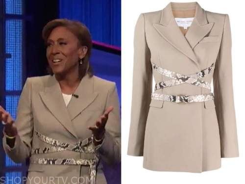 robin roberts, jeopardy, tan snakeskin wrap blazer