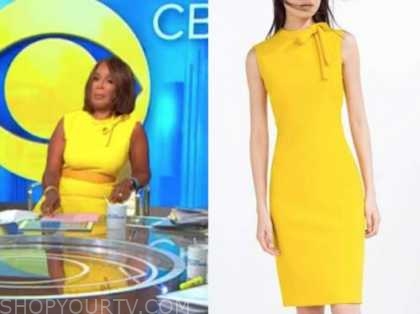 CBS this Morning: July 2021 Gayle King's Yellow Tie Neck Sheath Dress ...