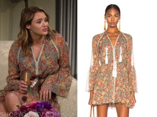 summer newman, hunter king, floral bell sleeve dress, the young and the restless