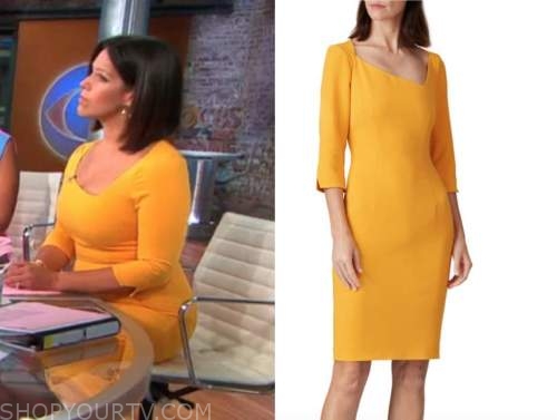 dana jacobson, cbs this morning, yellow orange sheath dress