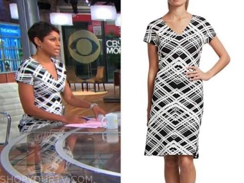 jericka duncan, cbs this morning, black and white plaid dress