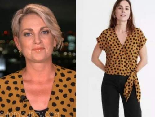 jamie yuccas, cbs this morning, yellow polka dot wrap top