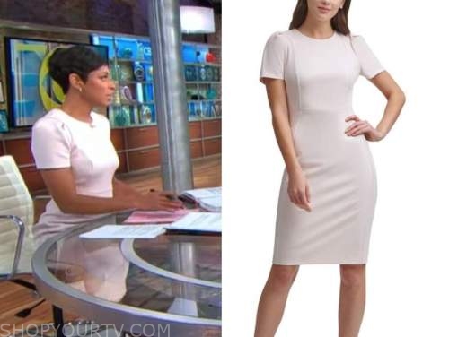 jericka duncan, blush pink sheath dress, cbs this morning