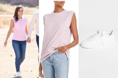 the bachelorette, pink top, white sneakers, Katie Thurston