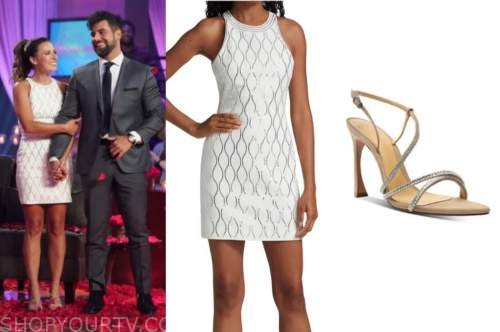 Katie Thurston, the bachelorette, white embellished dress, sandals