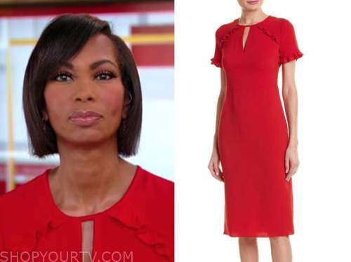 Harris Faulkner, outnumbered, the Faulkner focus, red ruffle keyhole dress