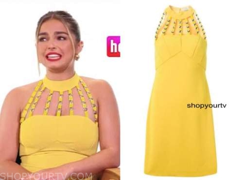 Addison rae, E! news, daily pop, yellow studded cutout dress