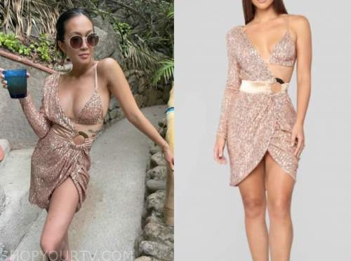 Tammy ly, bachelor in paradise, rose gold sequin cutout dress