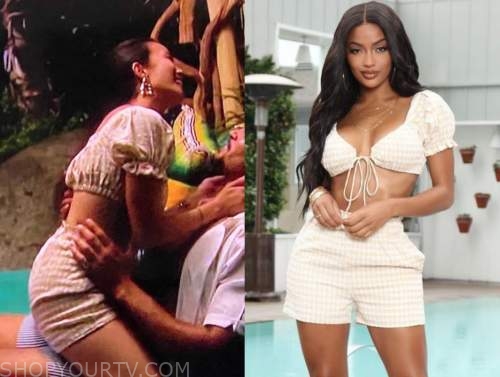 Tammy ly, bachelor in paradise, gingham crop top and shorts set