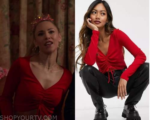 Ted Lasso: Season 2 Episode 4 Keeley's Red Ruched Front Top | Shop Your TV