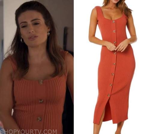 Home and Away: August 2021 Leah's Orange Ribbed Button Front Dress ...