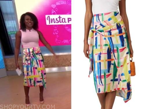 Janai Norman, good morning America, rainbow check skirt