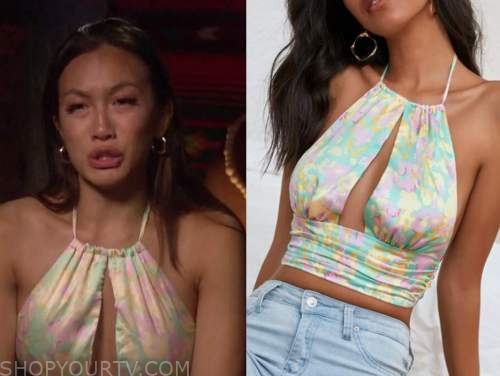 Tammy ly, bachelor in paradise, floral crop halter top