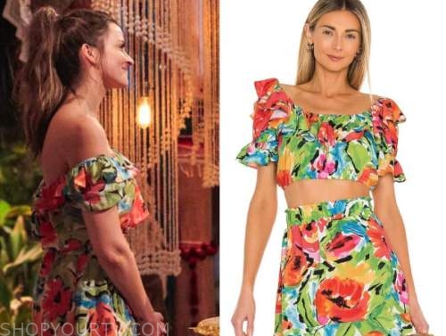 tia booth, bachelor in paradise, floral crop top and skirt