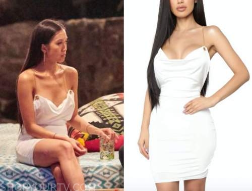 Tammy ly, bachelor in paradise, white chain strap dress