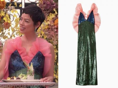 Pilar Valdes, Drew Barrymore show, sequin ruffle dress