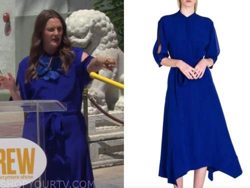 Drew Barrymore, blue split sleeve shirt dress, Drew Barrymore show