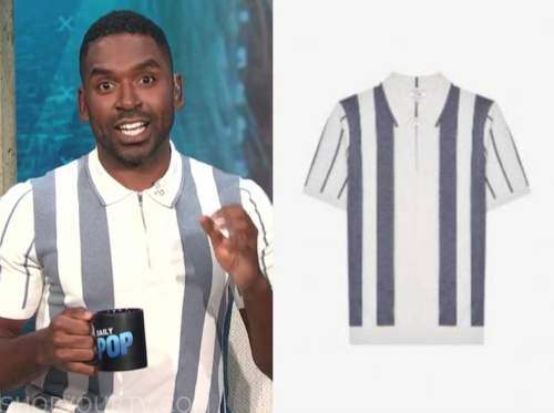 justin sylvester, E! news, daily pop, striped polo shirt