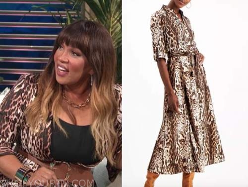 kym whitley, E! news, daily pop, leopard shirt dress