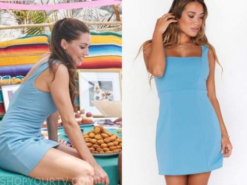 becca kufrin, bachelor in paradise, blue square neck dress