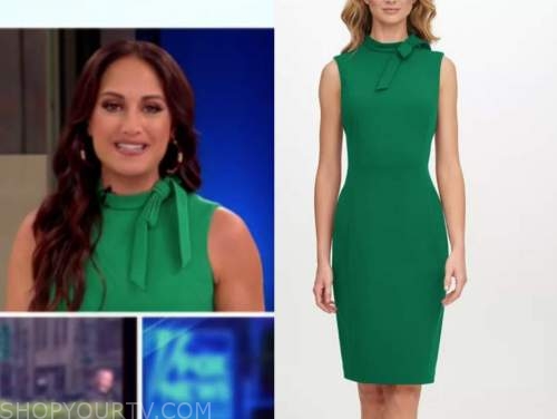 emily compagno, green tie neck sheath dress, outnumbered