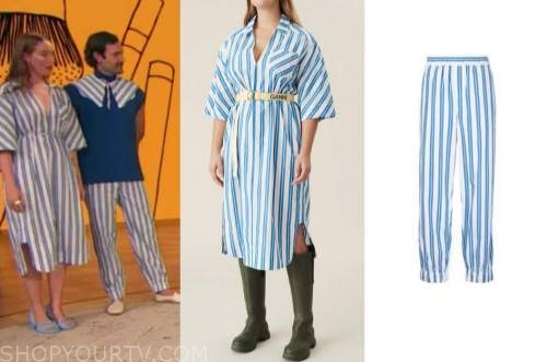 drew barrymore show, blue striped dress, blue striped pants, young emperors