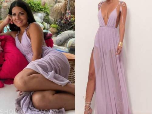 mari pepin, bachelor in paradise, purple maxi dress