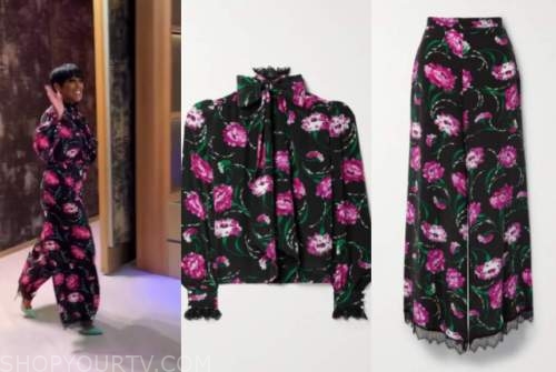 tamron hall, tamron hall show, black and pink floral blouse and pants