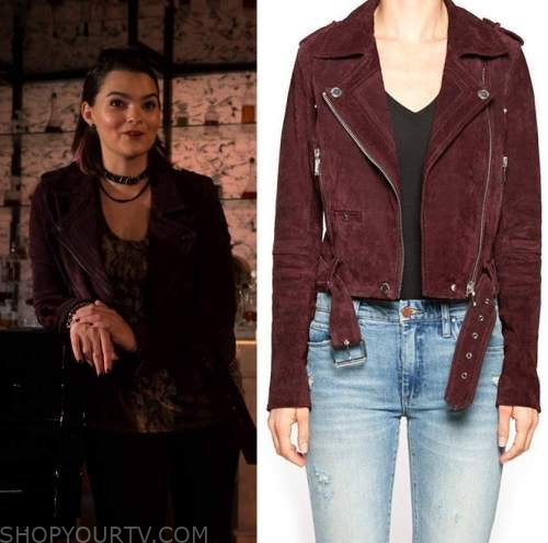 Lucifer: Season 6 Episode 3 Aurora's Burgundy Suede Moto Jacket | Shop ...