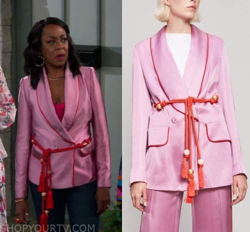 The Neighborhood: Season 4 Episode 3 Tina's Pink Corded Belt Blazer ...