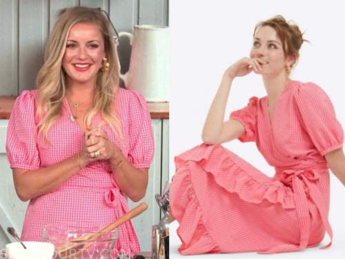 kelsey barnard clark, e! news, daily pop, pink gingham wrap midi dress