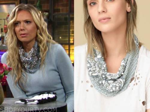 abby newman, melissa ordway, the young and the restless, blue embellished scarf necklace