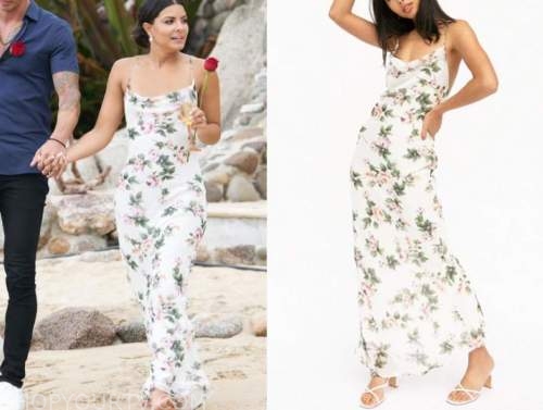 mari pepin, bachelor in paradise, white floral maxi dress