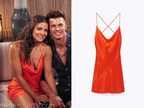 mari pepin, red drape mini dress, bachelor in paradise