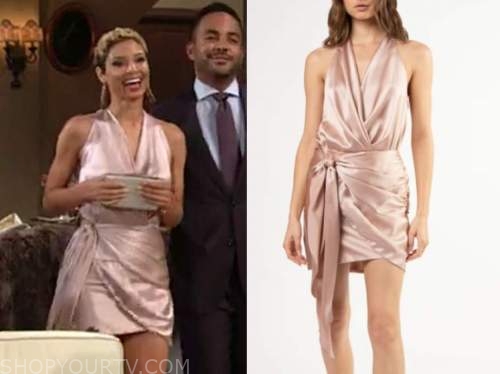 elena dawson, brytni sarpy, the young and the restless, pink satin drape dress