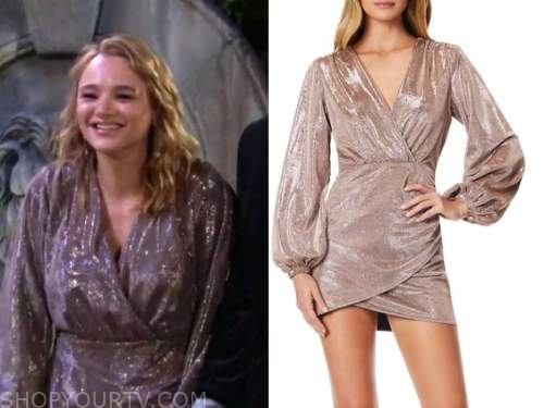 summer newman, hunter king, the young and the restless, metallic wrap dress