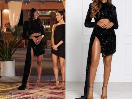 the bachelorette, black sequin gown, tayshia adams