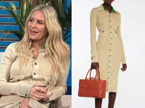 morgan stewart, E! news, daily pop, beige knit shirt dress