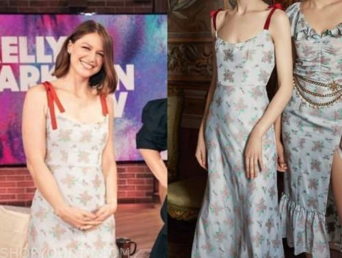 melissa benoist, the kelly clarkson show, blue floral dress