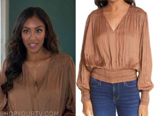 tayshia adams, the bachelorette, brown blouse