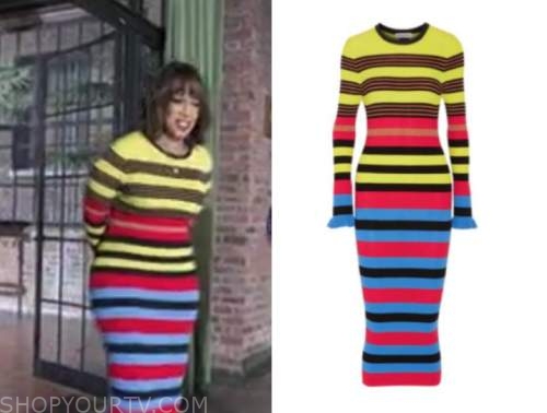 gayle king, cbs mornings, striped knit dress