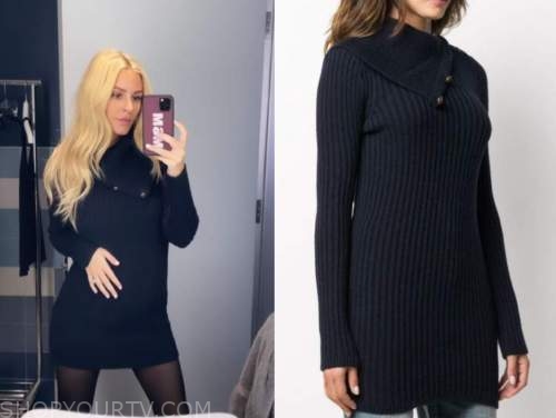 morgan stewart, navy blue sweater dress, E! news, daily pop