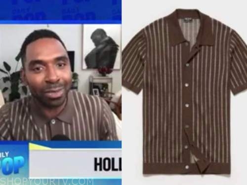 justin sylvester, E! news, daily pop, brown knit striped polo shirt
