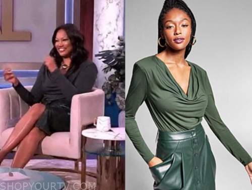 garcelle beauvais, the real, green cowl drape bodysuit top