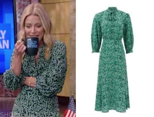 Live with Kelly and Ryan: October 2021 Kelly Ripa's Green Printed Midi ...