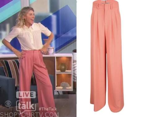 The Talk: November 2021 Amanda Kloots's Coral Pink Wide Leg Pants ...