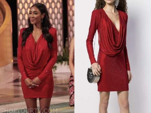 tayshia Adams, the bachelorette, red embellished drape dress